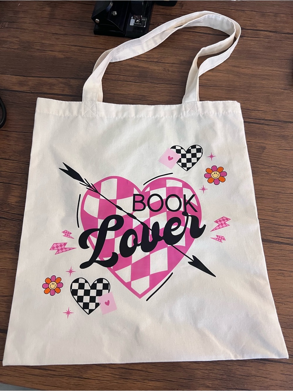 Book Lover Graphic Tote Bag in Pink and Black- NEW